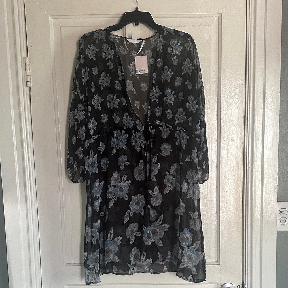 LC Lauren Conrad Black Dress with Blue Flowers Coverup